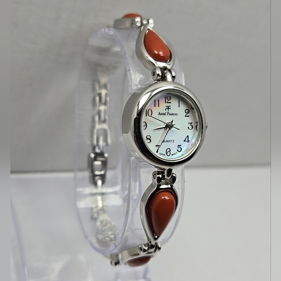Andre Francois Women Bracelet Quartz Watch Red Orange Stone Accents New Battery - Picture 3 of 9